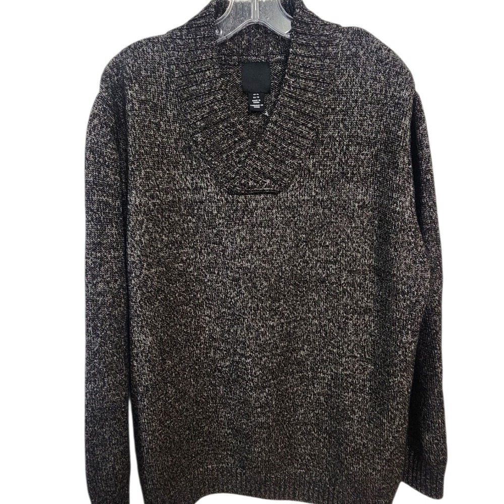 H&M Mens Extra Large XL Shawl Neck Pullover Brown Knit Sweater